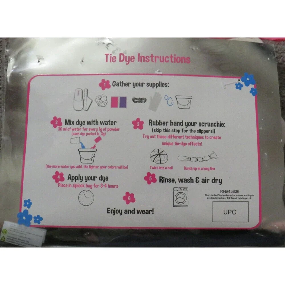 Limited Too Girls Slipper Tie Dye Kit For Shoe Sizes 11/12-2/3